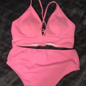 Pink High Waisted Bathing Suit